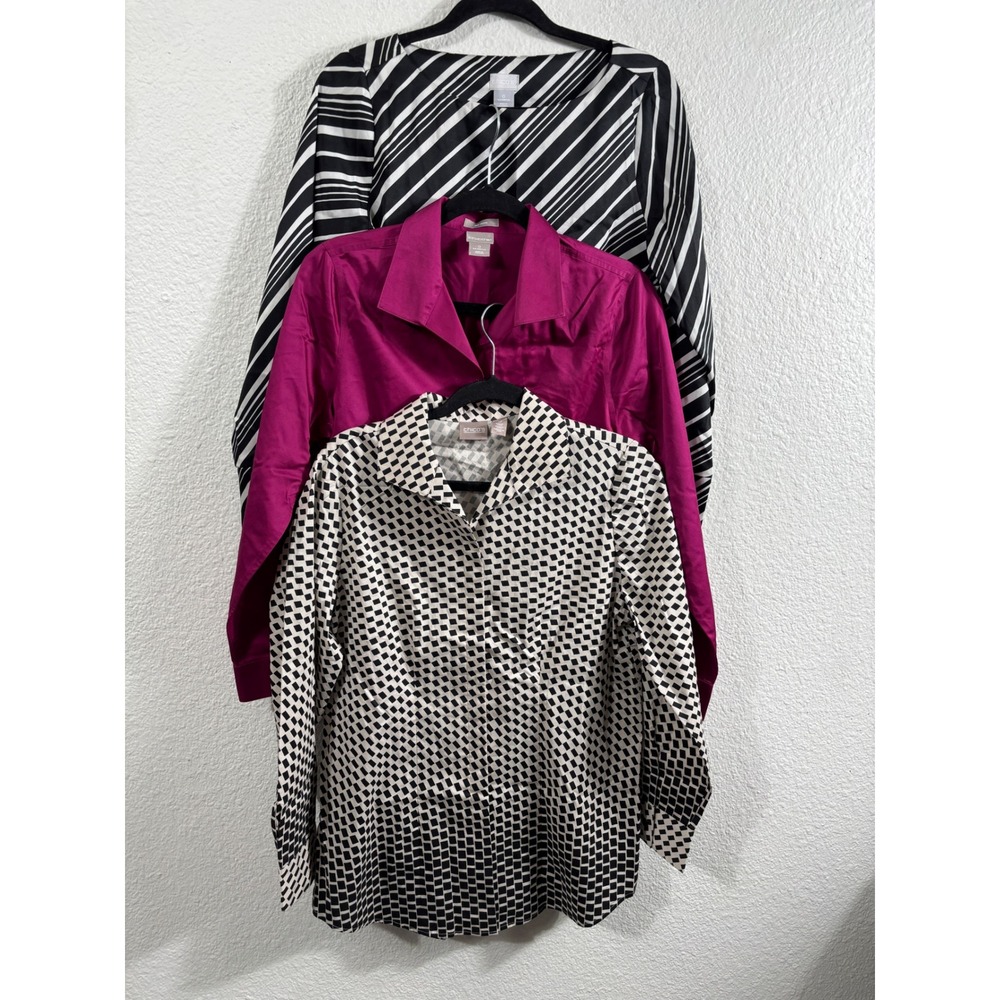 Chicos Lot of‎ 3 Womens Tops Size 0 Fuchsia Geometric Striped Button Down Blouse